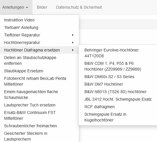 Menü: So greifen Sie auf eine Hochtönermembran zu