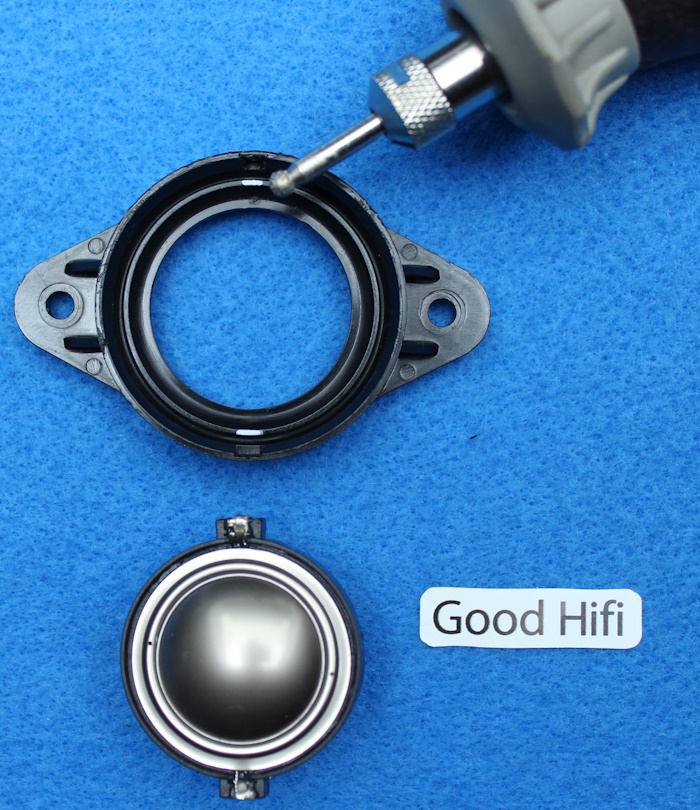 Replace Infinity Beta tweeter - Make notches at the 12 o'clock and 6 o'clock positions with a dremel