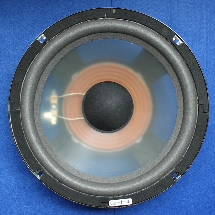 Woofer re-foaming with spacers (shims): Infinity 902-2864 woofer after repair, new foam surround, new dust cap, re-aligned