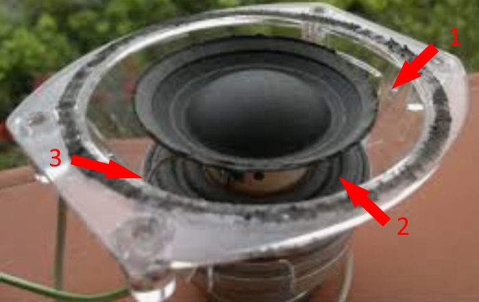JBL Atlas woofer: speaker cone, spider and tinsel wire