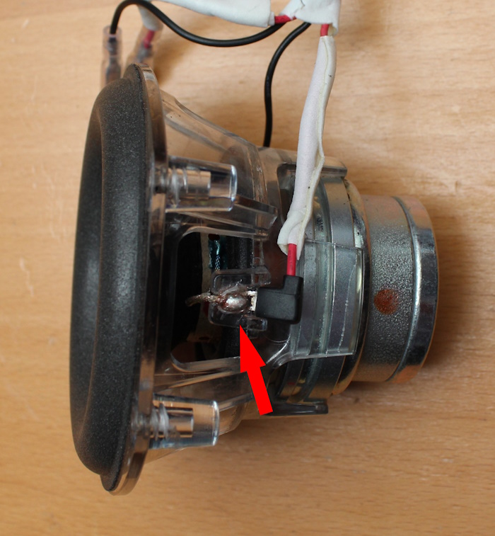 Overhauling JBL Atlas woofer: glue the terminals back into their 'holders'